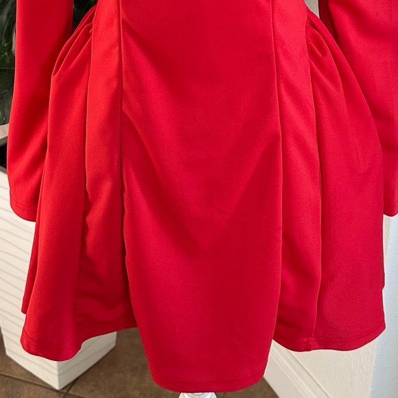 NWT Stretch Sexy Red Long Sleeve Puff Mini Party Dress Holiday Cocktails Size XL - Picture 4 of 7